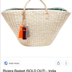 India Hicks Riviera Basket Tote. Palm Print NIB
